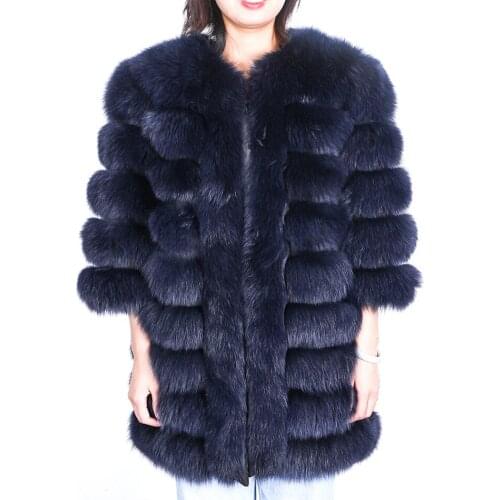 2020 New Fashion Womens Real Fox Fur Coats Winter Genuine Natural Fur Jacket Long Outwear Luxury Warm Thick Slim With Sleeve