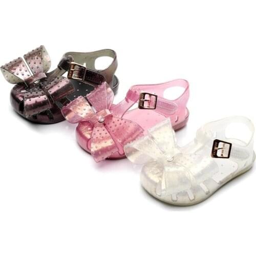 2020 Newest Summer Jelly shoes Girls new fashion big bowknot candy shoes beach sandals princess Mini Melissa PVC Shoes SH19019
