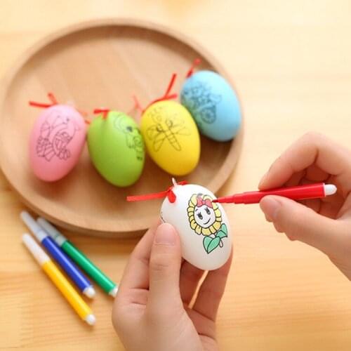 1set Easter Eggs Decor Kids DIY Hand-painted Graffiti Egg with Pens Party Supplies Easter Decoration