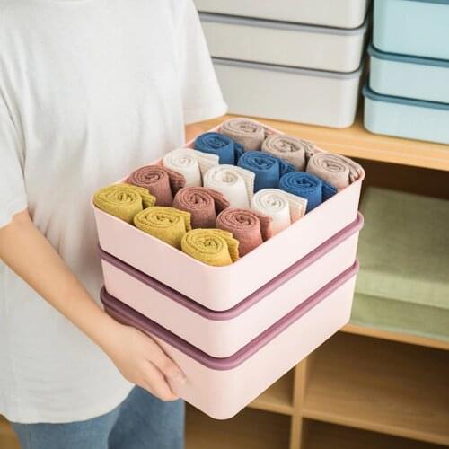 Plastic Underwear storage box with lid Large size Multi grid Underwear bra panties socks Storage Clothing organizer Home Storage