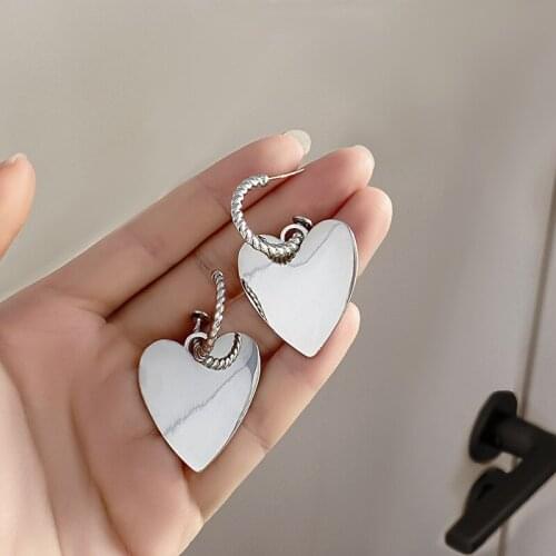 Retro Silver Meta Heart Drop Earrings for Women Punk Dangle Pendant Earrings Party Gift Removable Jewelry