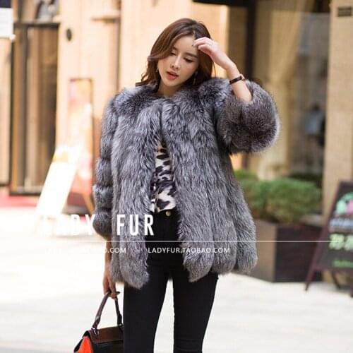 RoRoDox Long Sleeve Faux Fox Fur Coat Women Winter Fashion Thick Warm Silver Fox Fur Coats Outerwear Fake Fur Jacket
