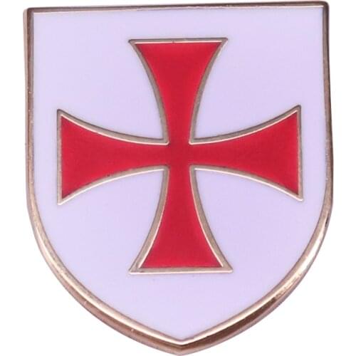Knights Templar Crusaders enamel pin red cross white shield badge