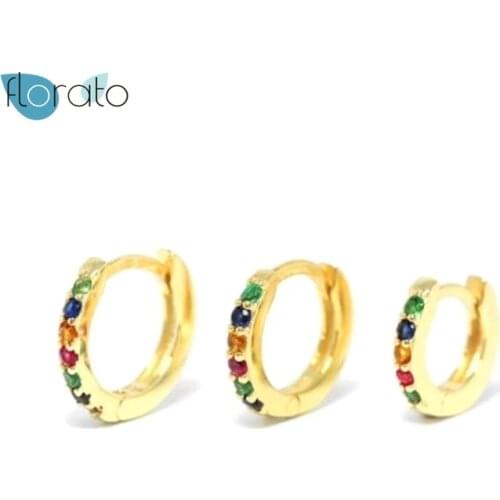 925 Silver Ear Buckle Small Hoop Earrings for Women Turquoise Colorful Crystal Tiny Circle Earring Wedding Party Jewelry Gift