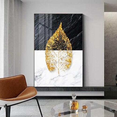 Modern minimalist entrance poster home decoration creative golden leaf living room light luxury frameless printing mural core