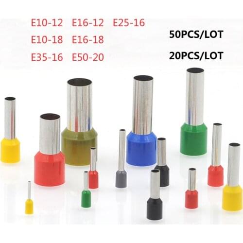50/20pcs Tube Insutated Crimp Terminal Electrical Wire Connectors Ferrule E10-12~50-20 Terminals Connector Cable 8-0AWG 10-50mm2