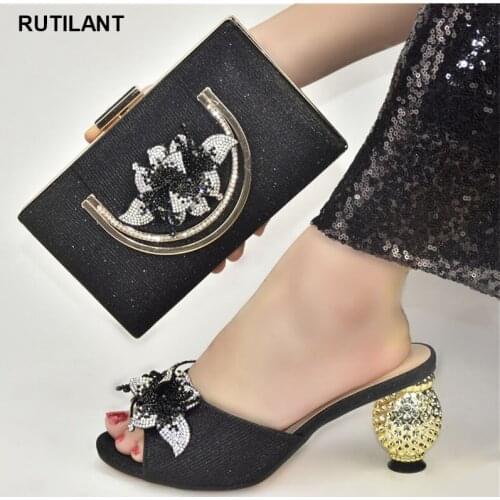 Luxery Shoes Women Plus Size Women Shoes 42 43 Heel Italian Shoes and Bag Set Decorated with Rhinestone Wedding Shoes Bride