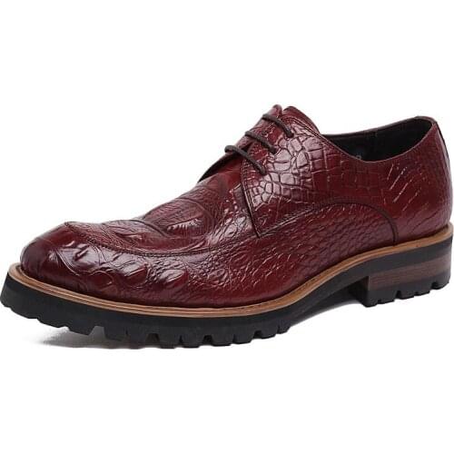 Winter Men Formal Shoes Genuine Leather Cow Lace Up Dress Shoes Wedding Shoes Male Thick Bottom Round Toe Business Work Shoes