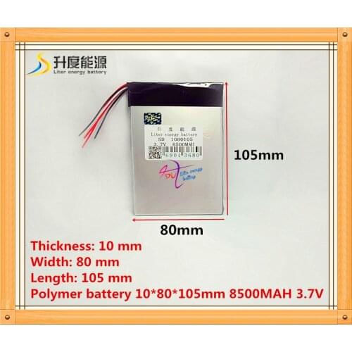 5 wire large capacity 1080105 3.7V tablet battery 8500mah each brand tablet universal rechargeable lithium batteries