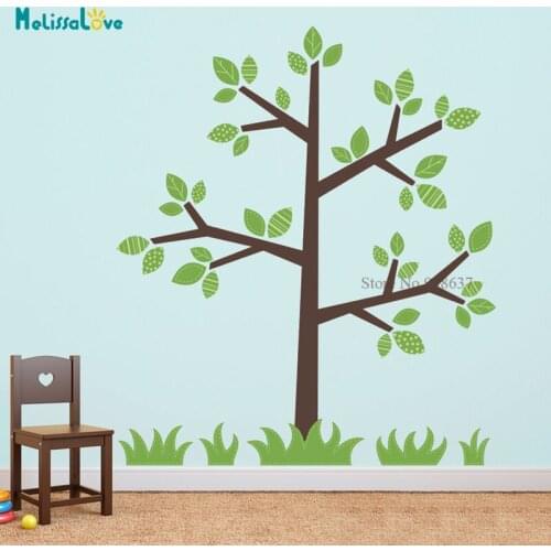 2 Custom color available Tree Decal with Leaves & Grass Mural Babyroom Nursery Wall Sticker Vinyl wallpaper BB591