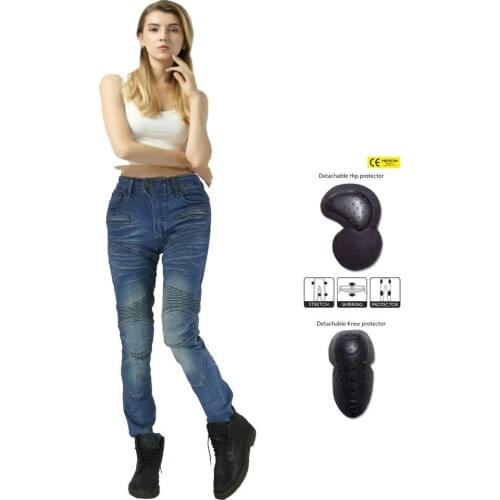 Womens Motorcycle Leisure Motorcycle Jeans Micro Elastic Feet Pants Moto Rider Uniform Pants Protective Pants