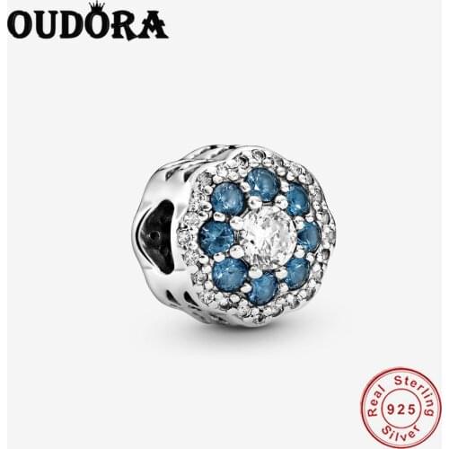 925 Sterling Silver Blue Sparkle Flower Charm Fit Original Pandora Bracelet Zircon Charm Beads Women For Jewelry Berloque Making