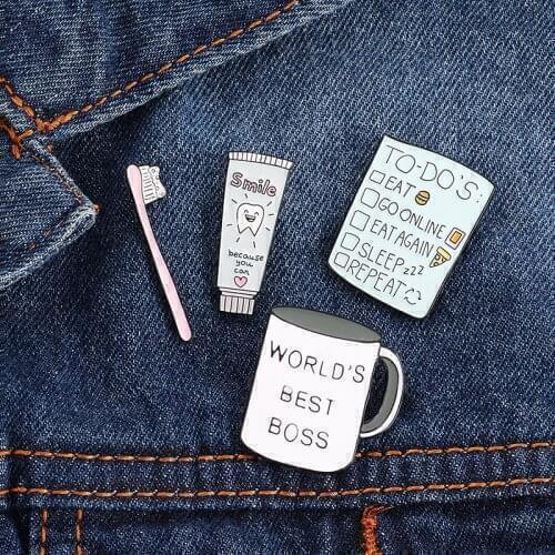 Toothpaste toothbrush tooth cup to-do list Enamel pin daily supplies brooch denim shirt badge jewelry