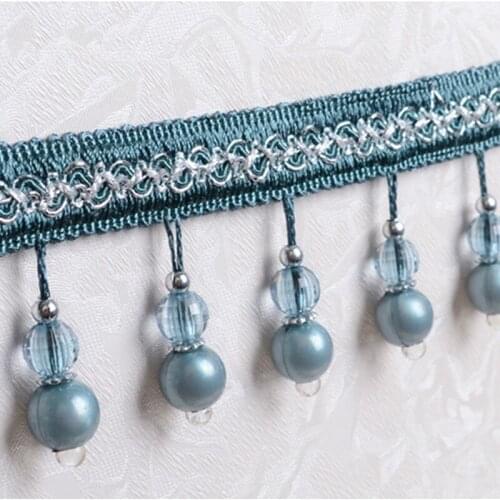 12M/lot Pearl Bead Lace Trim Tassel Fringe For Curtain Edge DIY Sewing Sofa Stage Decorative Lace Ribbon Curtain Accessories