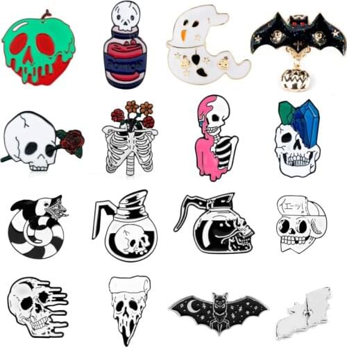 15 style Halloween Horror jewelry Brooches pins Ghost Skull Skeleton Bat Enamel Brooch pin Clothes Bags Hat pins Badge Broche