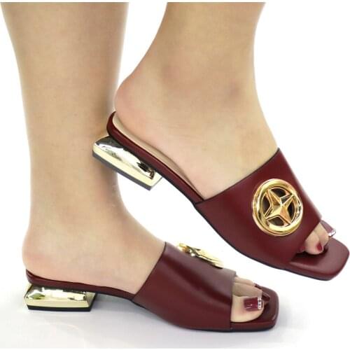 2021 Latest Wine Lower Heels African Woman Shoes Ladies Slippers Chaussures Femme Pantuflas Scarpe Da Donna CR187 Height 2.8cm