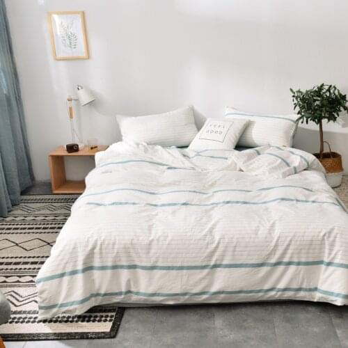 Grey white Stripes 100% cotton Washed cotton 3pcs duvet cover sets(2*pillowcase+1*duvet cover)/soft bedding sets