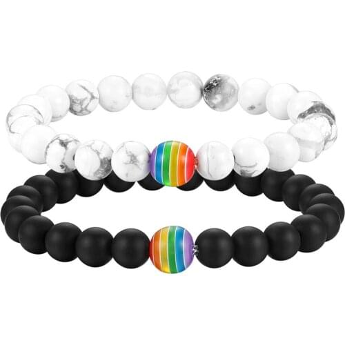 Boniskiss Rainbow Bead Bracelet Pride Stone Strand Couple Bracelets Male Female LGBT Erkek Bileklik Pulseras Mujer Accessories