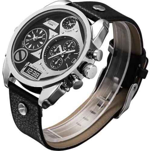 Watch Men Luxury Leather Bracelet Mens Watches Daul Time Zones Date Military Wirstwatches Sports Relogio Masculino Erkek Cagarny