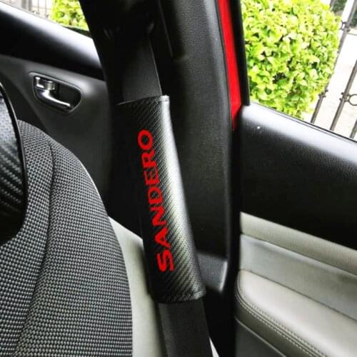 For Dacia Sandero 2pcs PU Material Carbon Fiber Texture Fashion Car Seat Belt Cover Car Seat Belt Shoulder Pads Car Accessories