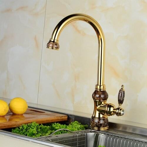 European Natural Jade and Gold Kitchen Faucet Hot and Cold Vegetables Basin Rotate Taps Drinking Water Faucet
