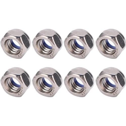 Stainless steel nuts wood screw and nut Lock Nuts Nylon 304 Stainless Steel Silver M8 Hex Self‑Locking