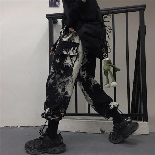 Harajuku Tie Dyeing Women Bottoms Pants Elastic Waist Loose Female Jogger Pants Trousers Casual Autumn Lady Cargo Pants