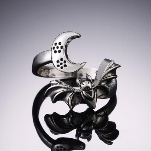 Exquisite Retro Moon and Bat Rings for Women/Men Accessories Statement Jewelry Punk Hip Hop Biker Finger Party Rings