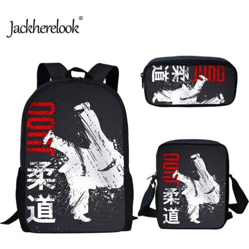 Jackherelook Cool Martial Arts JUDO Design Sac a Dos Boys School Bags Set Men Black Backpack Schoolbags Kids Bookbag Mochila