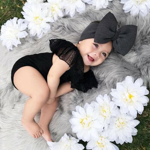 2PCS New Fashion Newborn Infant Baby Girl Lace Clothes Off Shoulder Romper+Headband Outfit Set Summer Clothes 0-18M