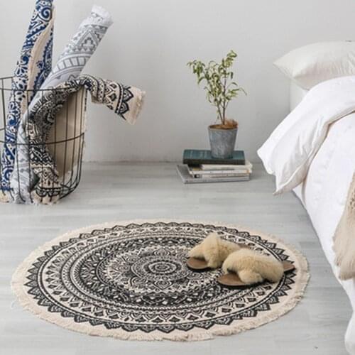 Round Area Rug Tassels Door Mat Floor Area Rug for Bedroom Living Room Non-slip Prayer Floor Area Mats Tapestry Home Decor