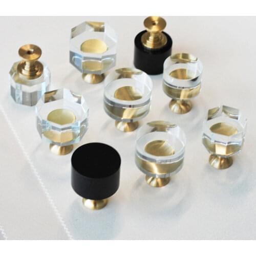 Brass Crystal Glass Knobs Octagonal Handle Cabinet Door Handles Dresser Drawer Pulls Modern Home Furniture Hardware