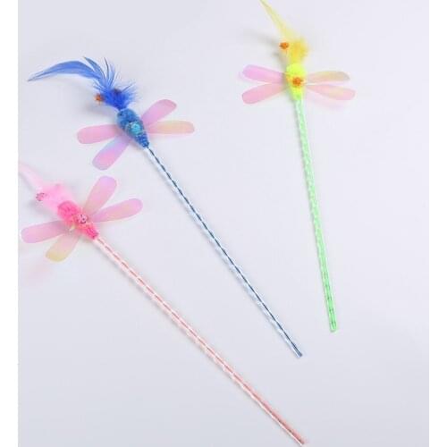 Legendog Cat Wand Faux Feather Dragonfly Creative Sequins Cat Toy Wand Kitten Teaser Wand Funny Interactive Toys