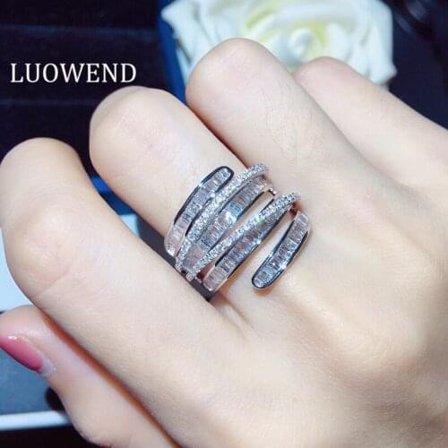 LUOWEND 100% Solid 18K White Gold Rings AU750 Fashion Party Ring Real Natural Diamond Ring for Women Customize