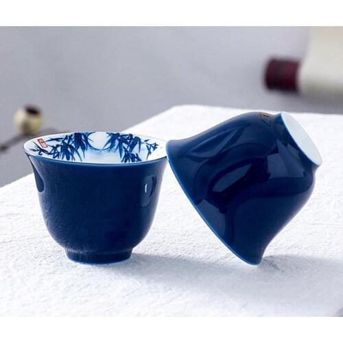 Lotus small tea bowl Blue hand painted tea cup ceramic Jingdezhen teacup household