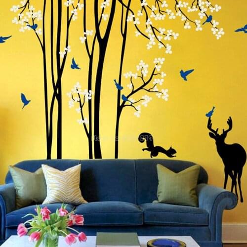 Cute Animal Squirrel Deer Forest Trees Wall Decals Nursery Art Decor Vinyl Wall Stickers Kids Bedroom Natural Decoration LL2051