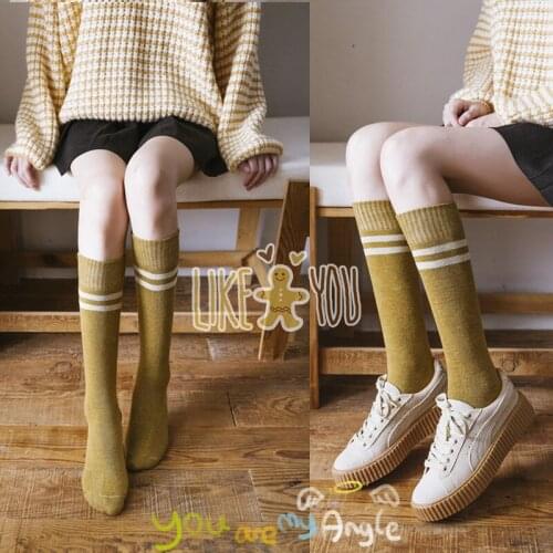 Womens Socks To Keep Warm In Autumn And Winter Two Bars Cute Calf Socks Long Tube Knee Middle Tube Thick Terry Cotton Sock