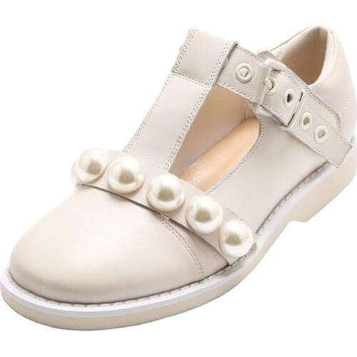 2021 Summer autumn new womens shoes thick bottom Mary Zhen real leather material exquisite pearl decorative shoes women