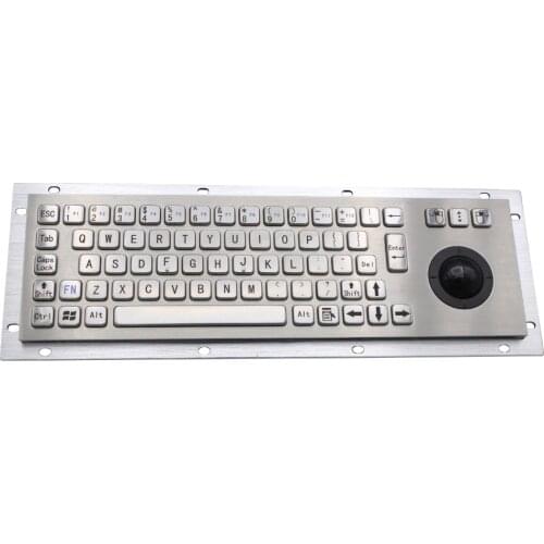 Stainless Steel Industrial Metal Keyboard With Trackball 36mm Conductive Rubber Rugged Panel Mount Keypad For Information Kiosk