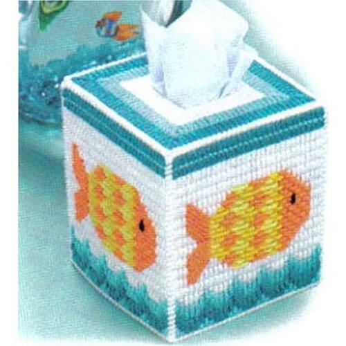 Students simple wool cross-stitch easy three-dimensional embroidery material wrapped paper square tissue box new happy fish