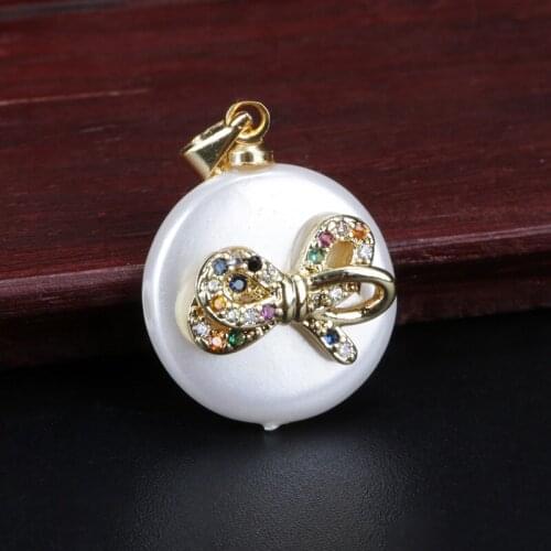 Rainbow cz crystal micro paved tiny gold tie cravat knot charm round coin pearl bead dainty pendant choker necklace for women