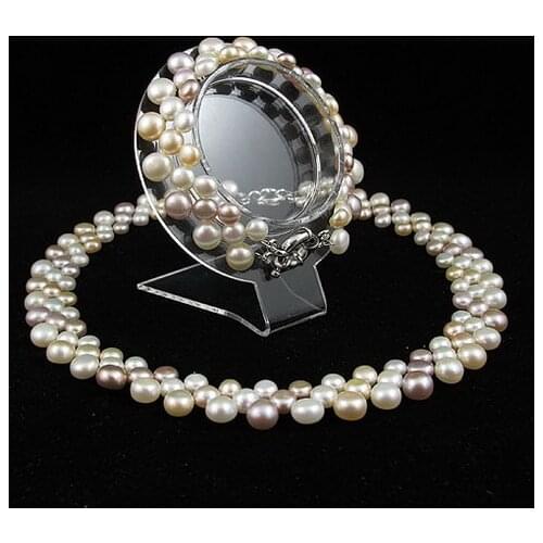 Popular Multicolor Natural Pearl Jewelry Set AAA 6-8MM White Pink Purple Color Genuine Freshwater Pearl Necklace Bracelet