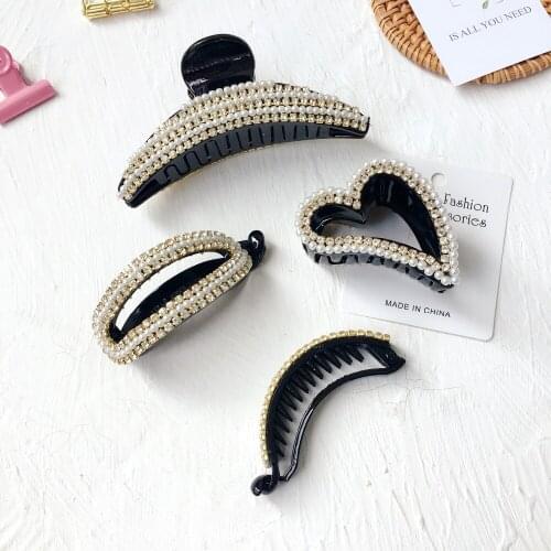 Luxury Pearls Hairpins Hair Ornaments Trendy Hair Clip Shiny Rhinestone Crab Hair Claws For Women Girl Accessories Headwear