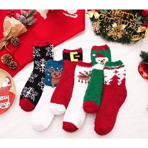 Christmas Womens Socks Coral Fleece Floor Cute Socks Half Fleece Christmas Socks Warm Socks Woman Socks Manufacturer Wholesale