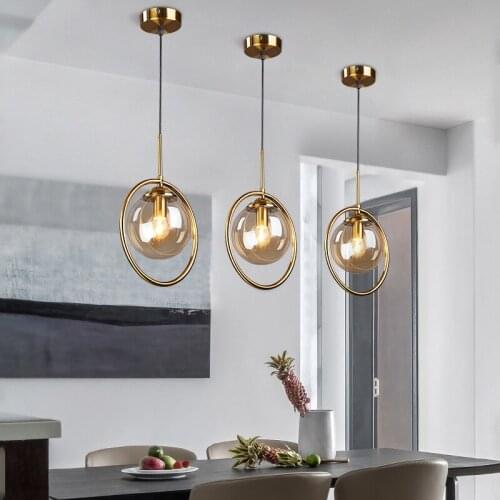 Modern Simple Glass Ring Led Pendant Lights Living Room Industrial Style Decorative Lamp Bedroom Restaurant Interior Lighting
