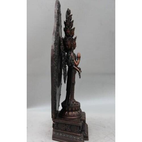 Tibet Buddhism Bronze Copper Kwan-yin Avalokitesvara Guanyin Bodhisattva Statue