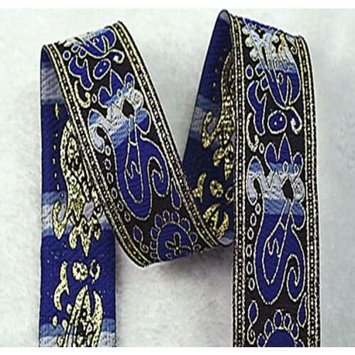 ZY Traditional 3.3cm Width Royal Blue Patterns Embroidery Jacquard Ribbon, Beautiful ribbon and DIY ribbons for sewing