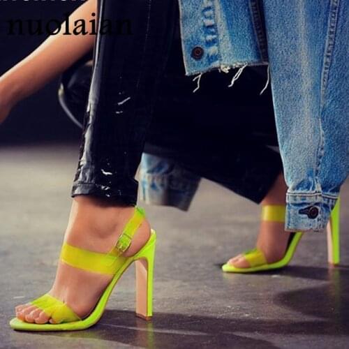 Womens PVC High Heel Shoes Dress Wedding Shoe Summer Peep Toe High Heels Woman Sandals Party Platform Pumps Lady Shoe Big Size