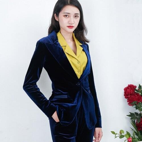 Spring and Autumn European and American womens high quality gold velvet suit jacket solid color fashion slim suit Blazers