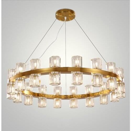 Villa American Living Room K9 Chandelier Crystal Led Round Light Shade Chandelier Light G4 Rod Suspend lighting fixture